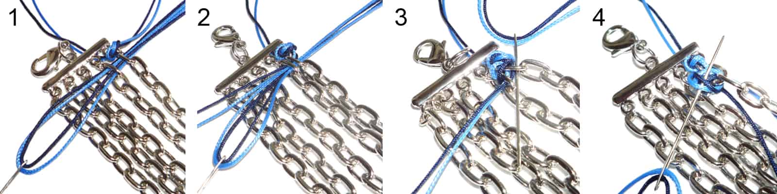 Anleitung Halskette mit bunten Satinbändern (Schritt 1 bis 4)