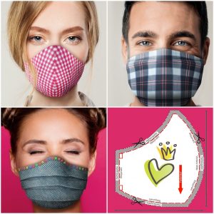 Drei verschiedene Mund Nasen Masken für Frauen, Männer und Kinder